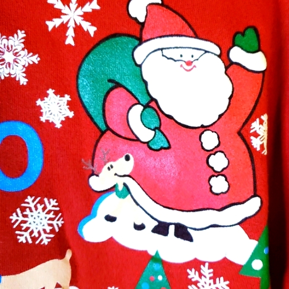 Red Vintage Christmas Sweatshirt Santa Ho Ho Ho Ulgy Xmas Sweater - Picture 7 of 11